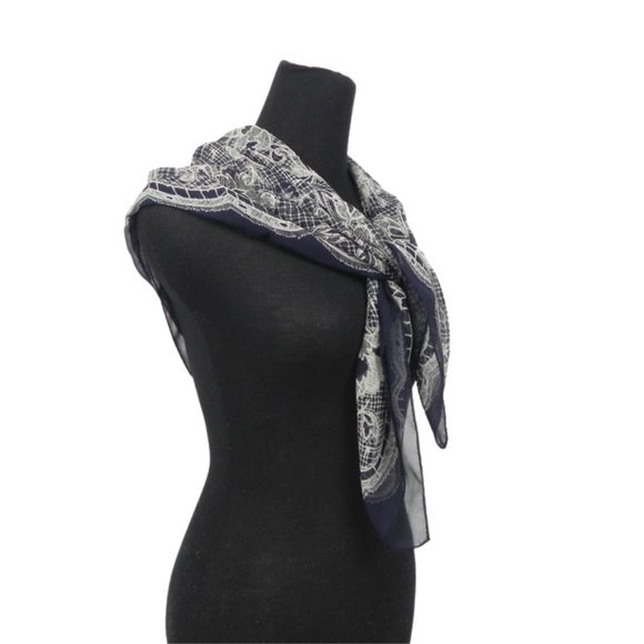 Sheer Navy Blue Lace Motif Scarf or Shawl - Picture 8 of 8